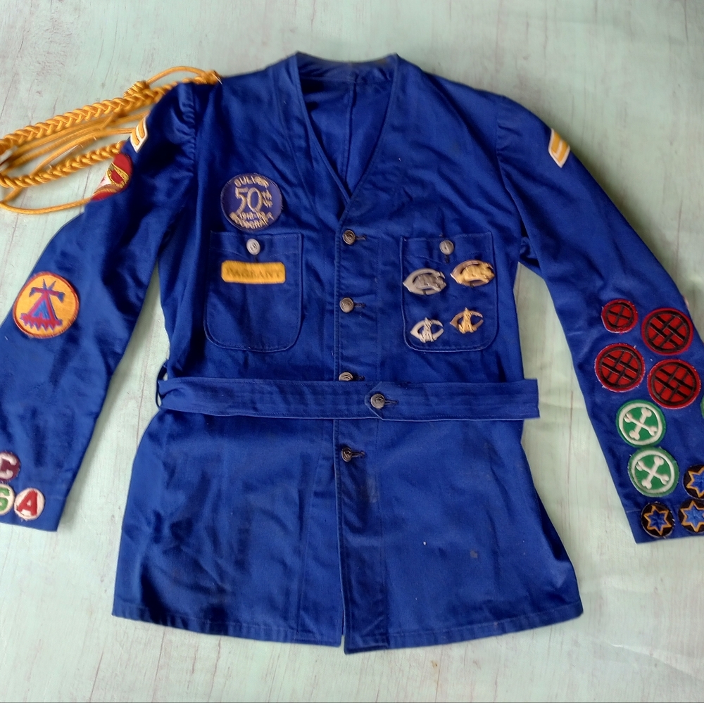 Vtg Culver 50th Woodcraft Jacket w/ Pins Patches Belted Uniform
